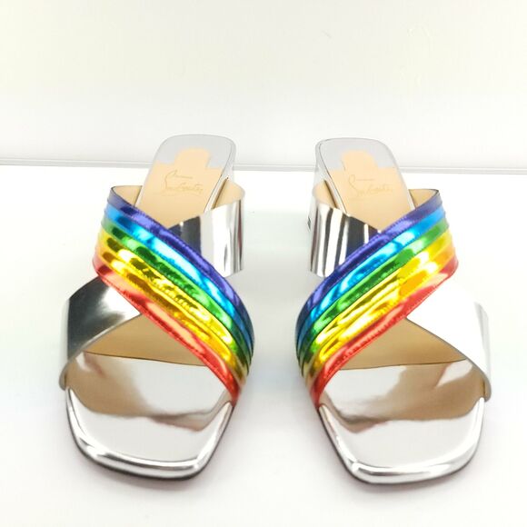 Christian Louboutin Arkenmule 55 Silver Rainbow Slide Sandal SZ 38.5 NIB - Picture 11 of 12